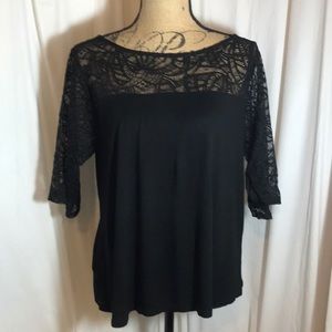 Michael Stars Black Lace Top Blouse 3/4 Sleeve L